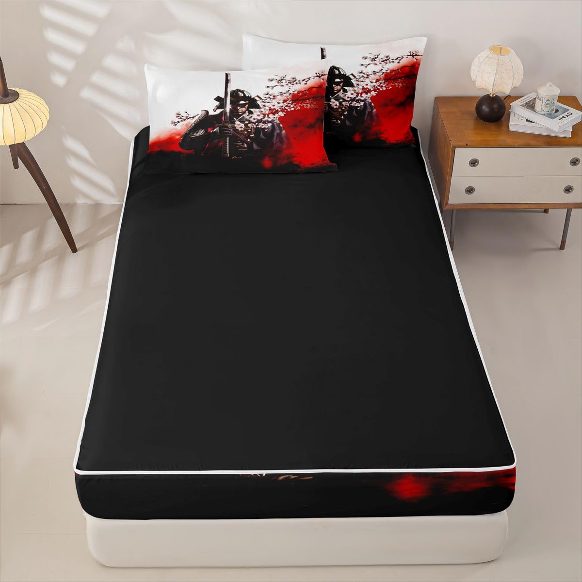 Erosebridal Japanese Samurai Zip Up Bedding Comforter Sets Twin Size, Japan Warrior Comforter in One Zipper - Cherry Blossom Bedding Set with Pillowcases
