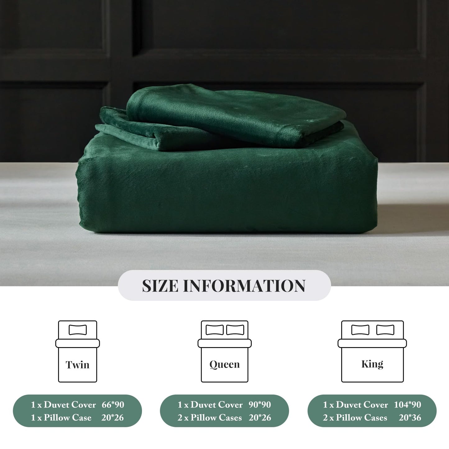 WARMDERN Emerald Green Flannel Velvet Duvet Cover King Size Duvet Cover Bedding Sets, 3pcs Ultra Soft Luxury Textured Modern Crystal Velvet Duvet Covers with Zipper Closure(Emerald Green, King)