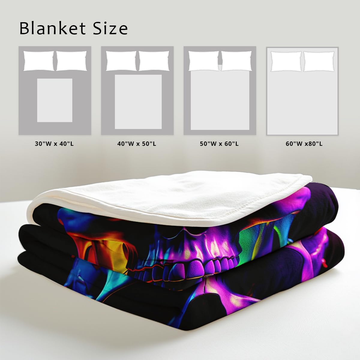 HUNXIAOJ Skull Blanket Throw Skeleton Flannel Blanket Gothic Print Throw Gifts for Kids Girls Boys Adults Women Men Halloween Decor Queen Size Bed Couch (49"x59")