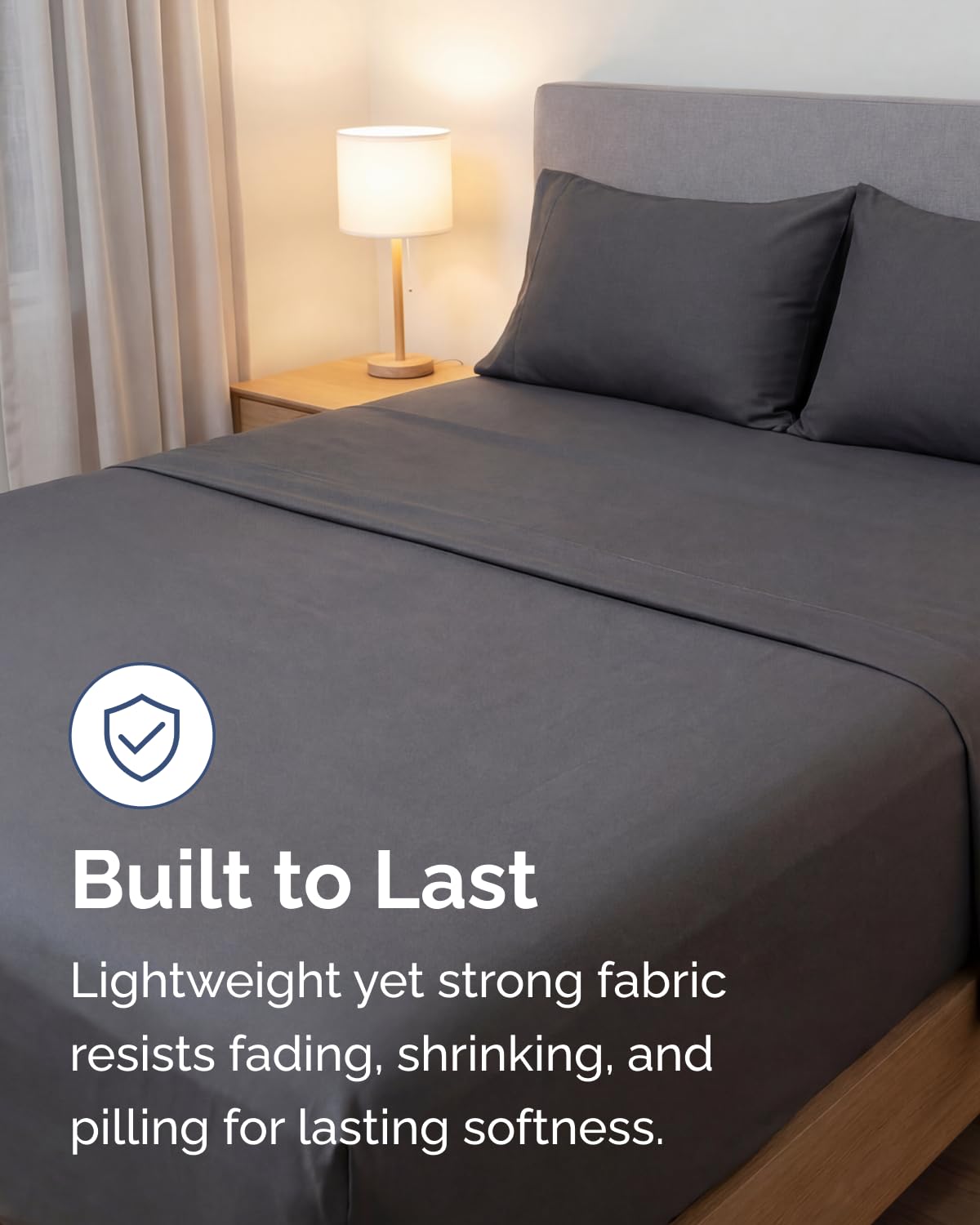 Lightweight 4 Piece Bed Sheet Set Full Size - Cooling Sheets for Hot Sleepers - Soft Breathable Bedding Set w/ 8-16 Inch Deep Pockets - 1 Flat, 1 Fitted & 2 Pillowcases - Wrinkle Resistant - Dark Grey