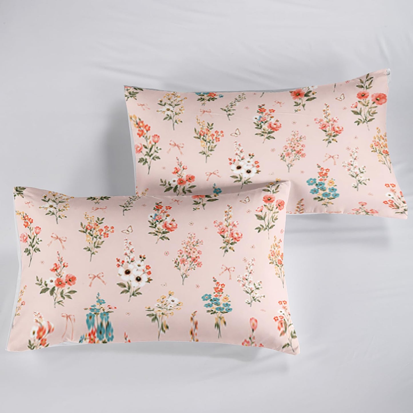 QOOMO Floral Sheet Set,Pink Floral Kids Bed Sheets,Pink Flower Printed 16" Deep Pocket Bed Sheet Set for Girls/Kids/Teens，4 Piece Sheet Set, 1 Fitted Sheet,1 Flat Sheet and 2 Pillowcases，Twin Size