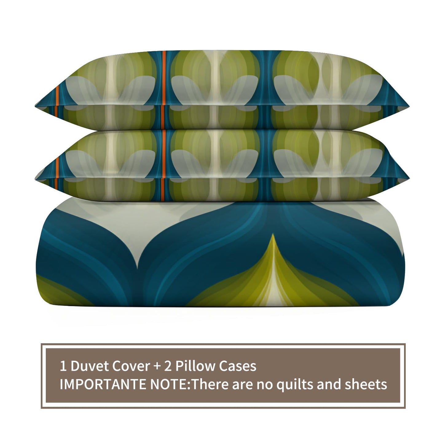 ZAOMIR Mid Century Modern Duvet Cover Queen Size, Groovy Abstract Retro Bedding Set 3 Piece, Blue Green Geometric Patterned Comforter Cover with Zipper Soft Microfiber, 2 Pillowcases