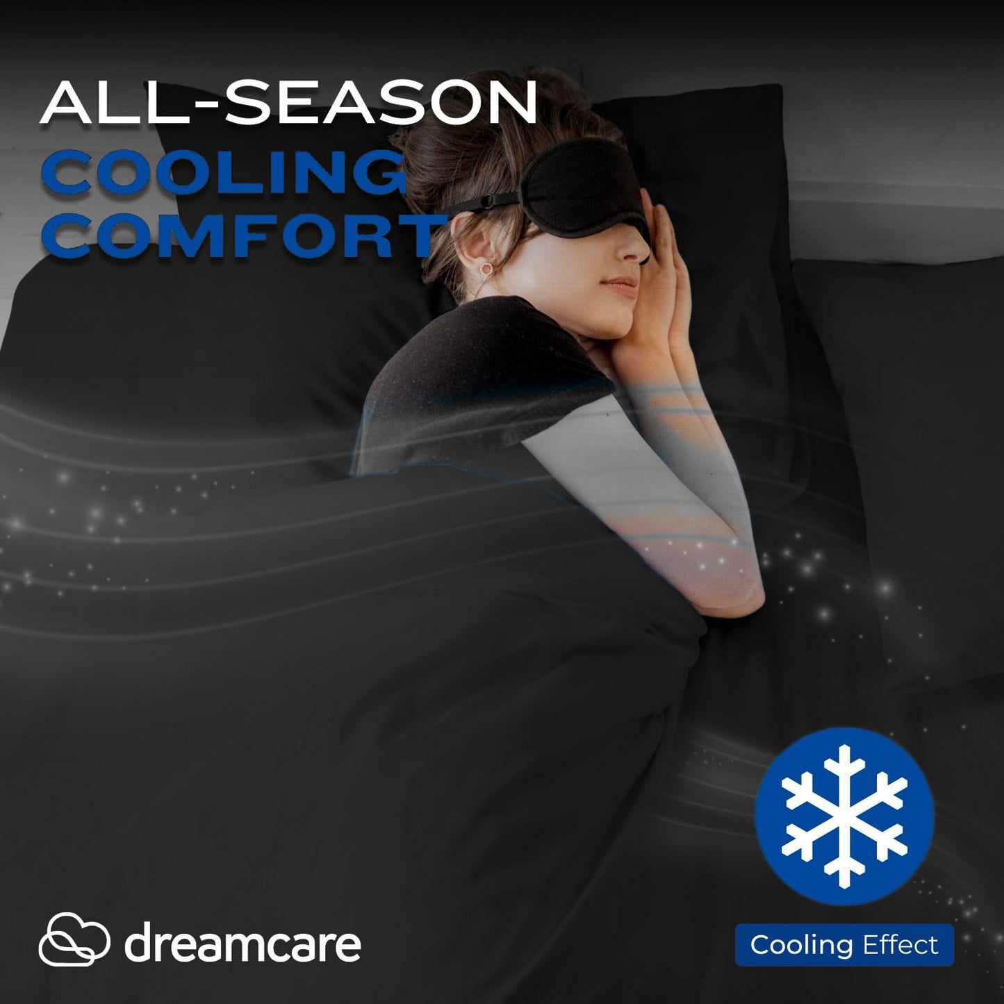 DREAMCARE King Size Sheets Set - 4 pcs Breathable Cooling Sheets - up to 15" Deep Pocket King Sheet Set with Side Pockets - Extra Soft 100% Brushed Hypoallergenic Hotel Luxury Bedding Black