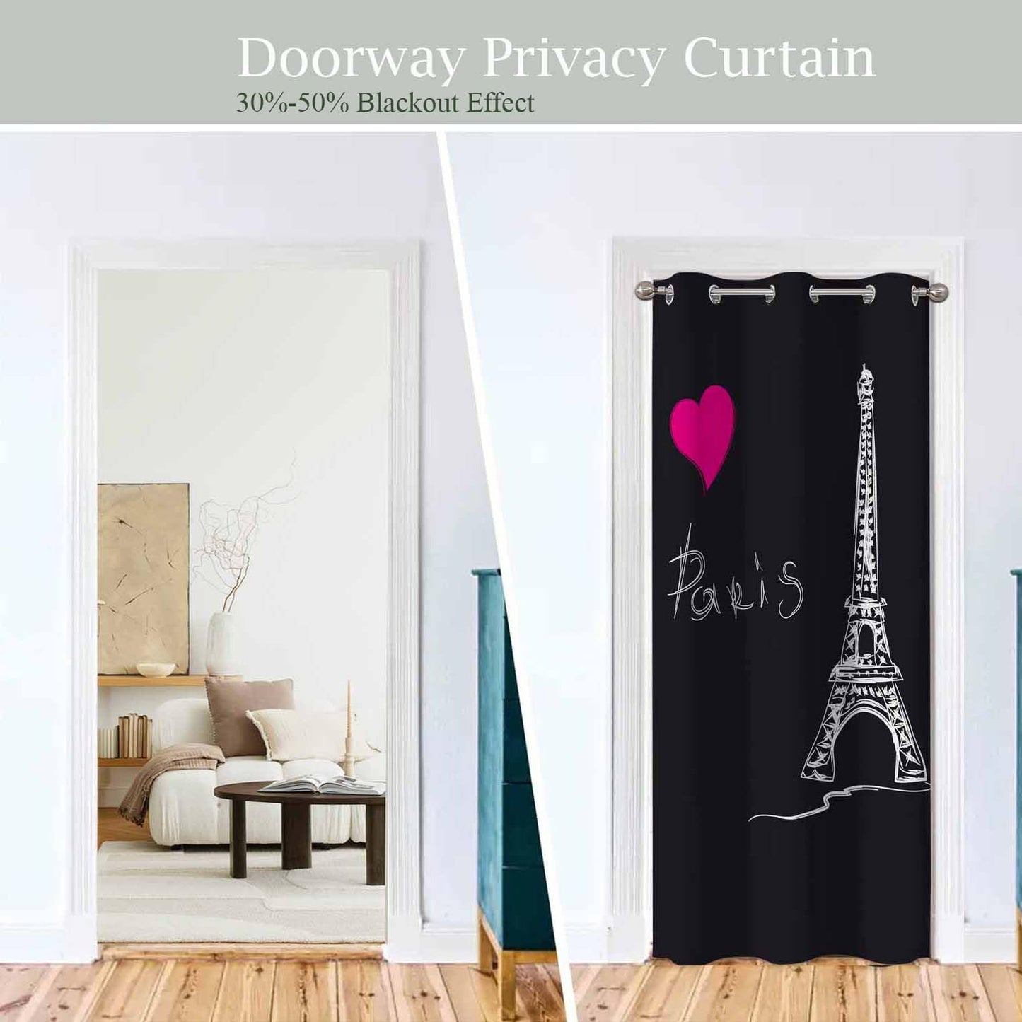 Haciadan Eiffel Tower Paris Doorway Curtain Love Pink Valentine's Day Door Cover Curtain Books Closet Curtain Bedroom Living Room Closet, 1 Panel 34" W X 80" L