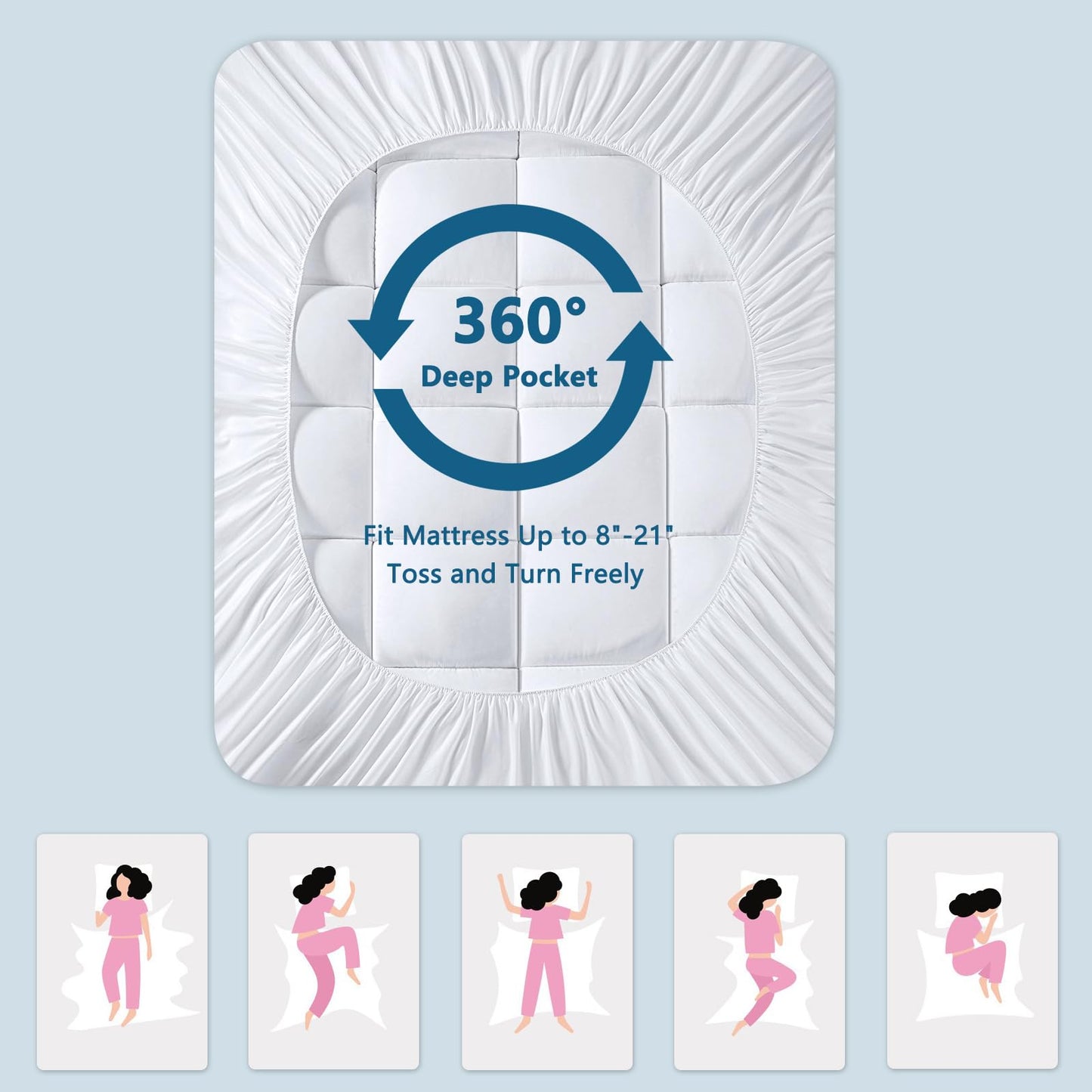 KELTARO Mattress Topper Queen Size,Viscose Made from Bamboo Extra Thick Mattress Pad 8-21" Deep Pocket Soft Down Alternative Fill Mattress Protector Pillow Top Mattress Cover(60x80 Inches)