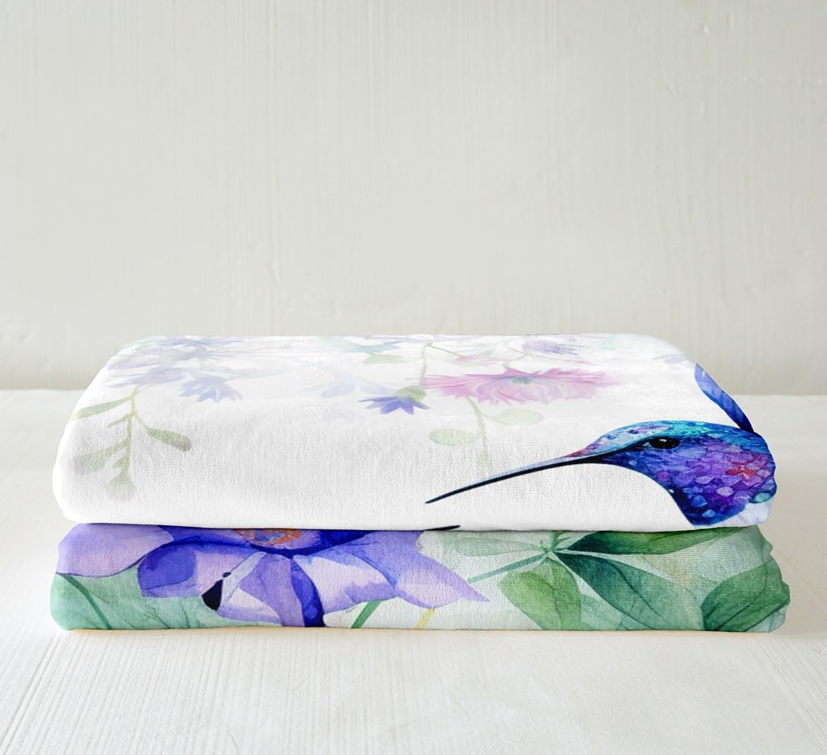 Hummingbird Girls Plush Blanket Throw Butterfly Flower Birds Fleece Bed Blanket Wild Animals Sherpa Blanket Floral Plants Fresh Nature Fuzzy Blanket For Women Bedroom Sofa Decor Throw 50"x60" Green