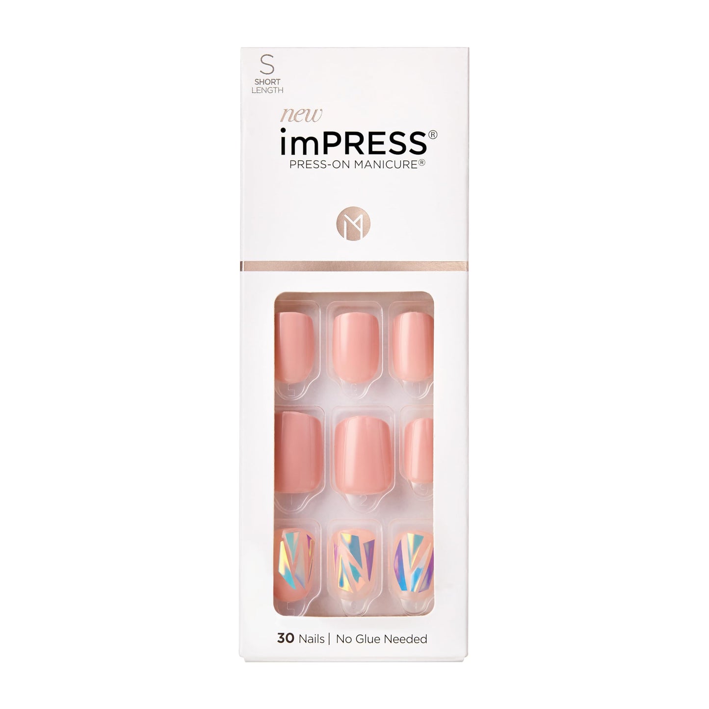 Kiss Impress Press-On Manicure, Nail Kit, PureFit Technology, Short Press-On Nails, 'Miracle', Includes Prep Pad, Mini Nail File, Cuticle Stick, and 30 Fake Nails