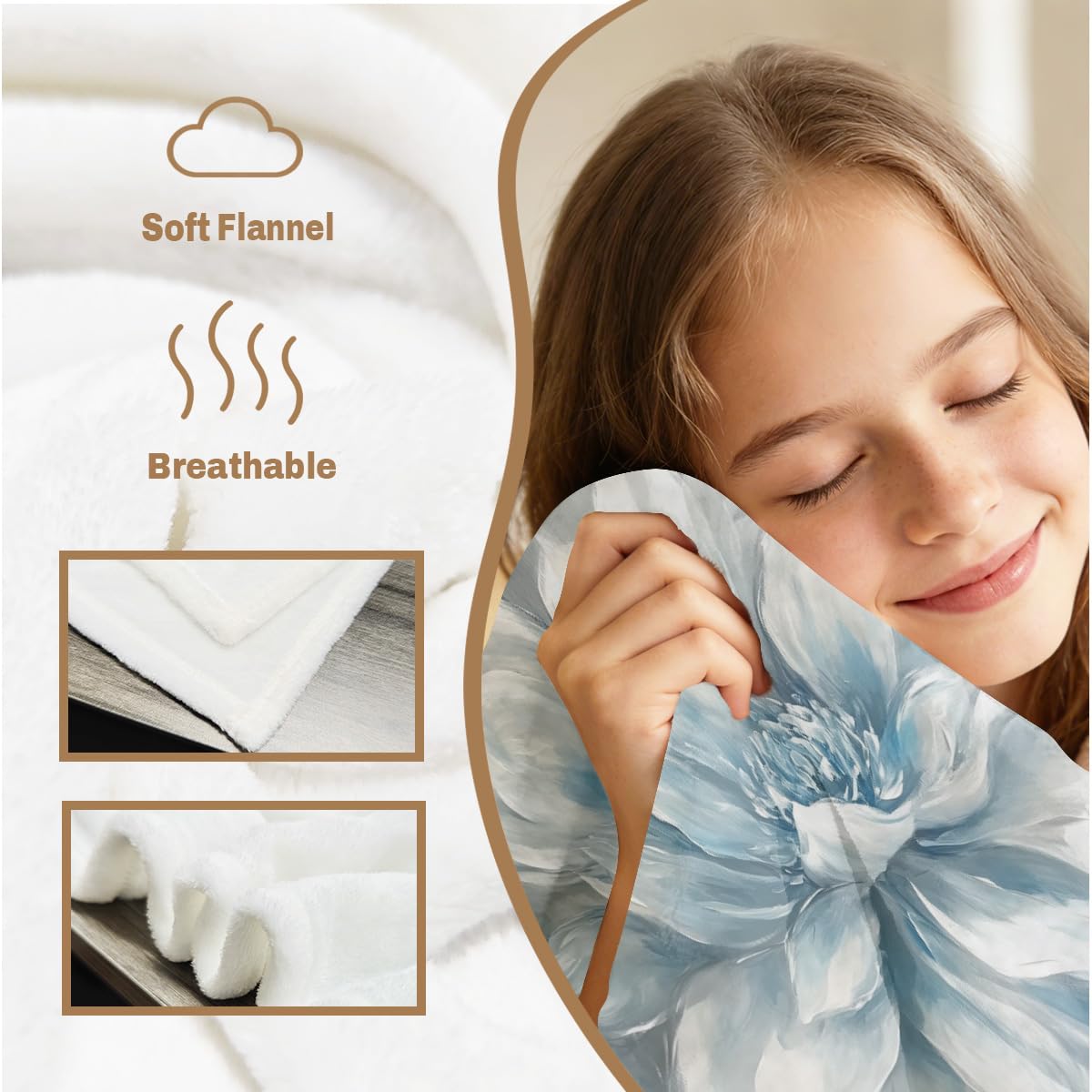 HUNXIAOJ White Floral Throw Blanket Abstract Flower Blanket Soft Cozy Fleece Botanical Art Throw Flannel Floral Bedding for Couch Bed Living Room Sofa Home Decor 49"x59"
