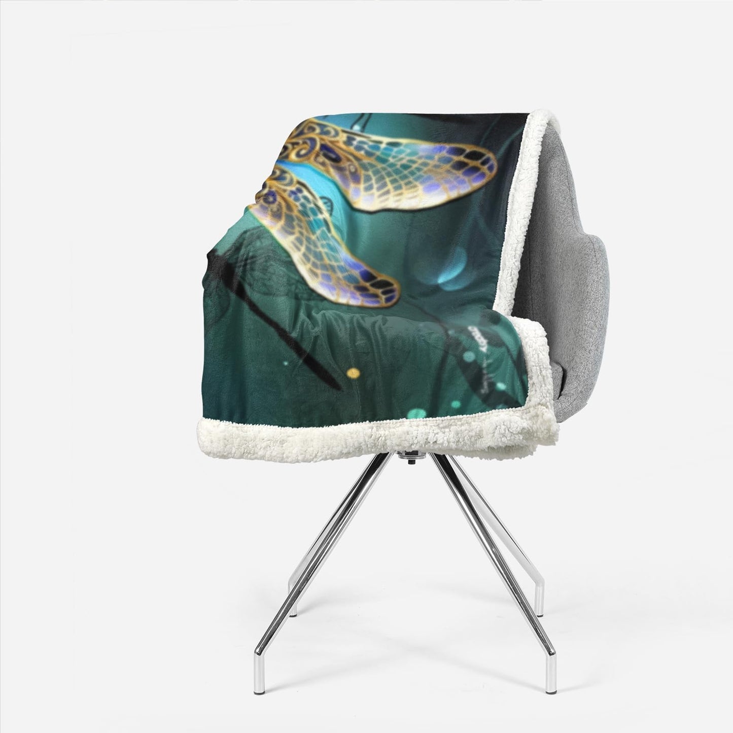 AILONEN Colorful Dragonfly 70 x 55 Inches Throw Blanket,Beautiful Dragonflies Sparkly Fleece Sherpa Blanket for Girls Women,Yellow & Green Gradient Blanket,Soft Warm