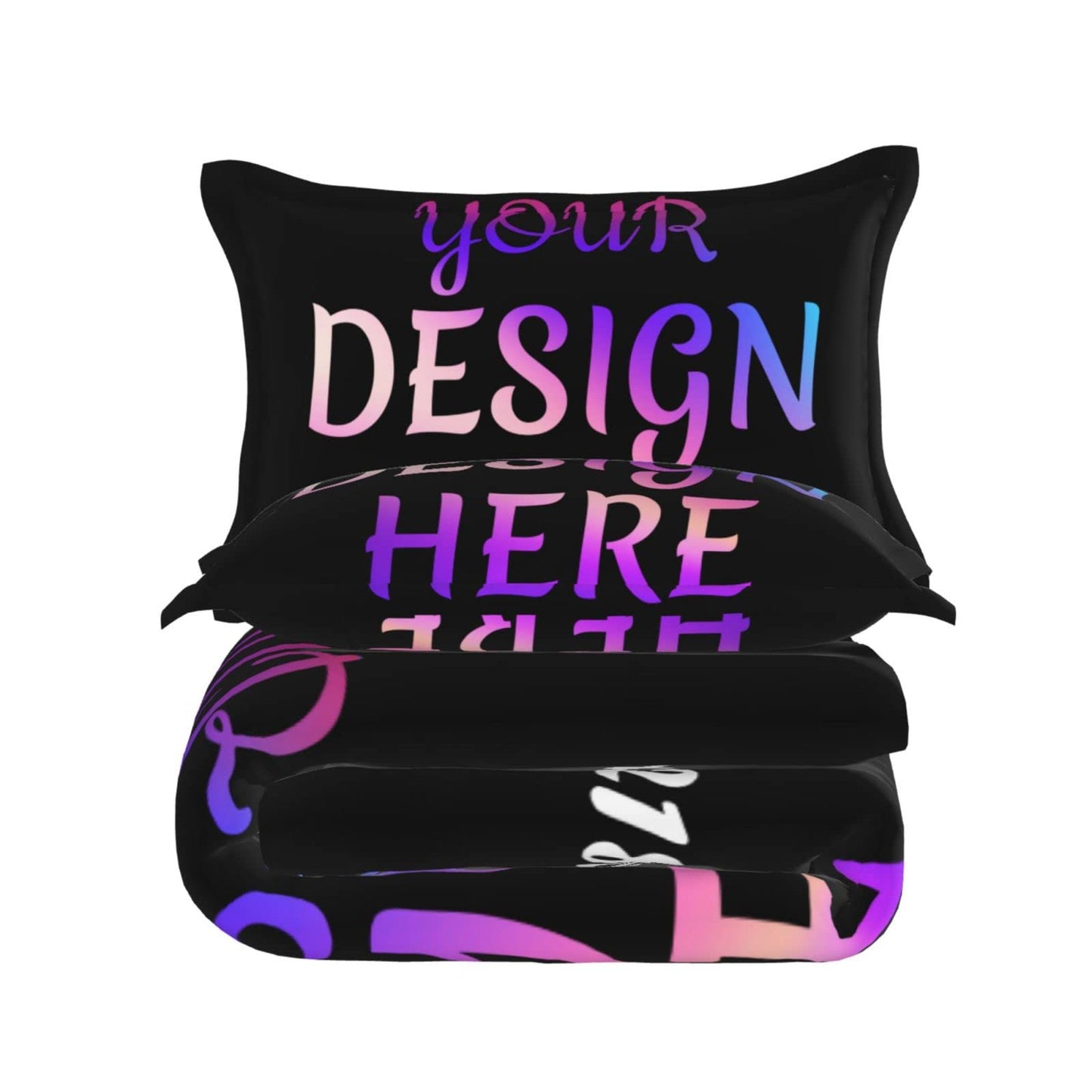 Custom Comforter Set Customized Bedding Set with Picture Text Logo Customized Gifts Comforter Set with 2 Pillowcases Twin (68''x86''/173x218cm), Black