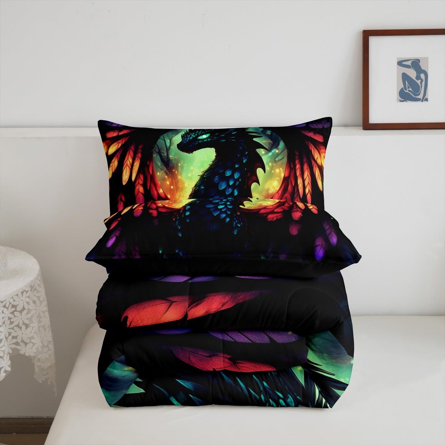 jejeloiu Western Dragon Comforter Set Dragon Scales Bedding Set Full Size for Kids Boys Girls Teens Black Reptile Skin 3D Duvet Set with 2 Pillow Case Wild Animals Comforter