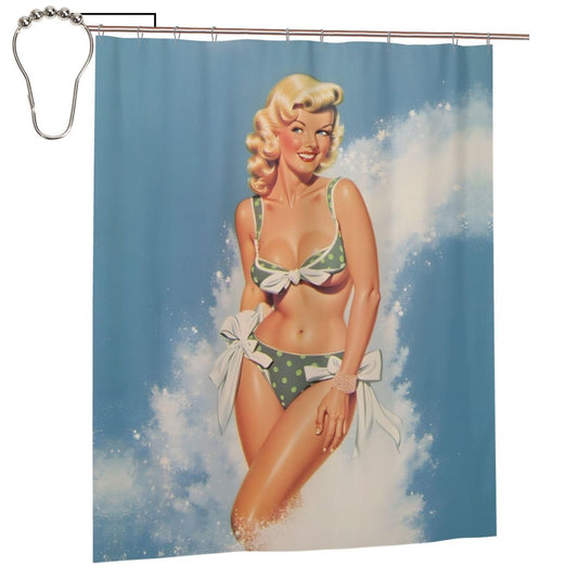 HEILIVIO Shower Curtain Vintage Beach Girl Waterproof Fabric Stylish Durable Bathroom Decor,Quick-Dry,60x72inches,Includes Hooks