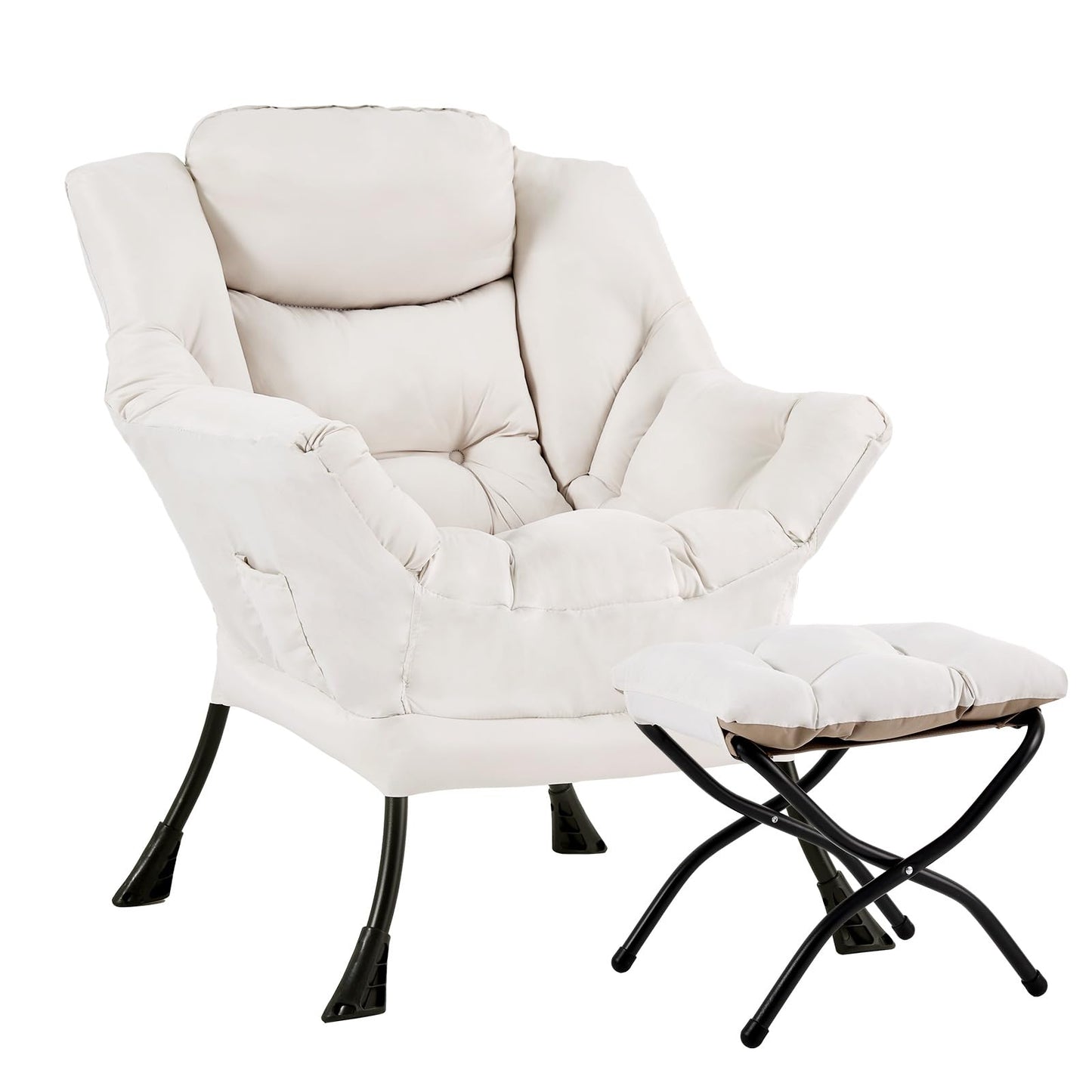 HomEastlly Lazy Chair with Ottoman, Large Beige Accent Chair with Ottoman, Comfy Reading Armchair, Leisure Sofa Chair for Living Room, Bedroom, Dorm Room, Office