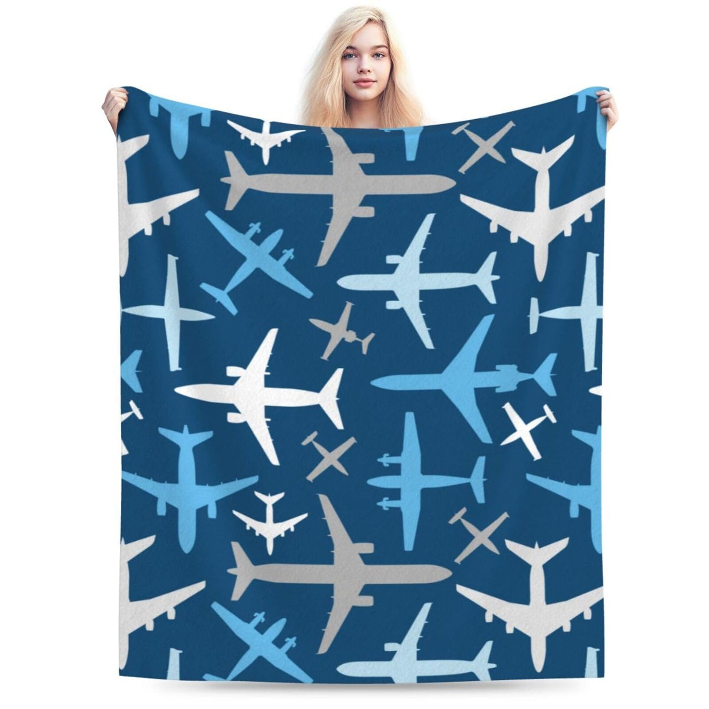 Cute Airplane Aircraft Plane Pattern Flannel Throw Blanket for Kids Boys Baby Toddler Teens Gifts Soft Warm Bedroom Throws for Home Couch Room Sofa Office Travel Camping Dorm Decor 50x40 Inch