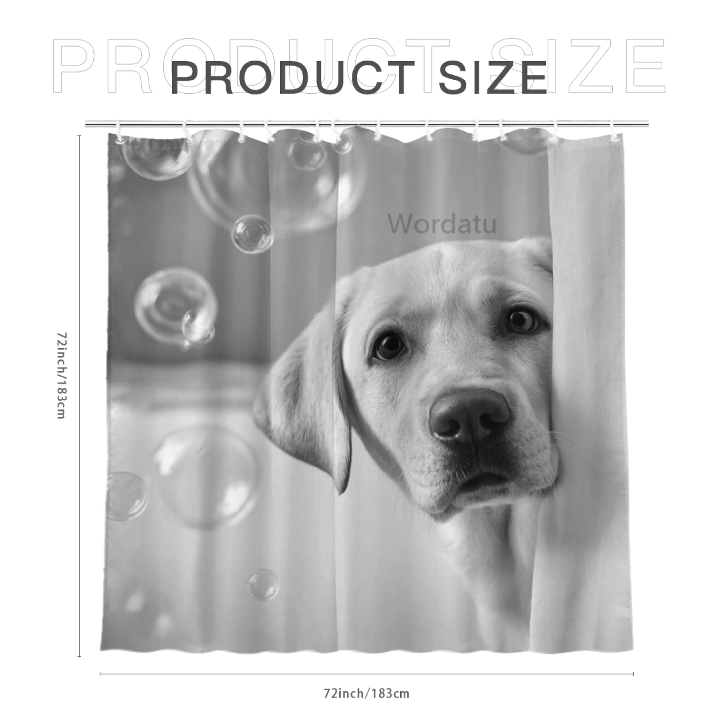 Wordatu Funny Labrador Retriever Bathroom Shower Curtain 72x72 Inch Animal Pets Puppy Kids Cute Black White Interesting Polyester 12 Hooks Waterproof Decor