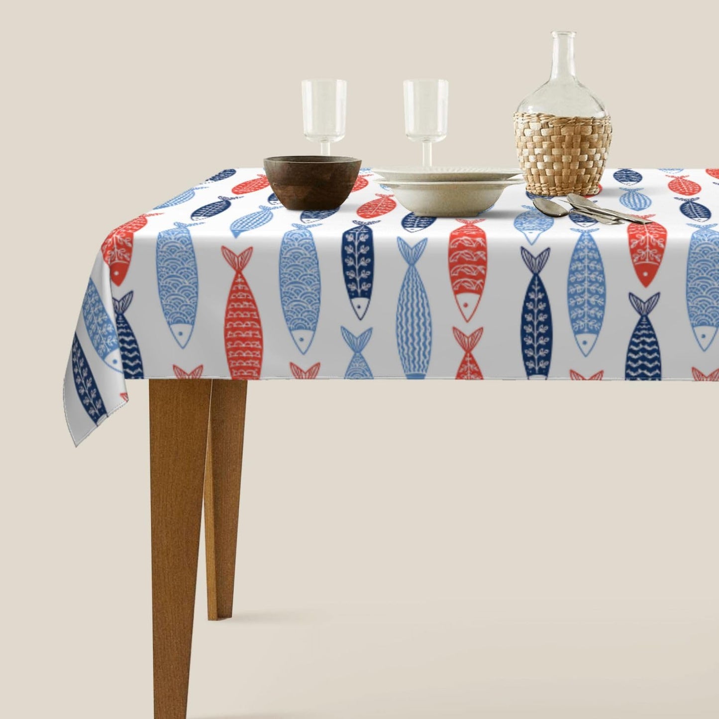 mutakin Fish Rectangle Tablecloth Washable Table Cloth 60x90 Inch Table Cover Waterproof for Decoration Kitchen Dining Room
