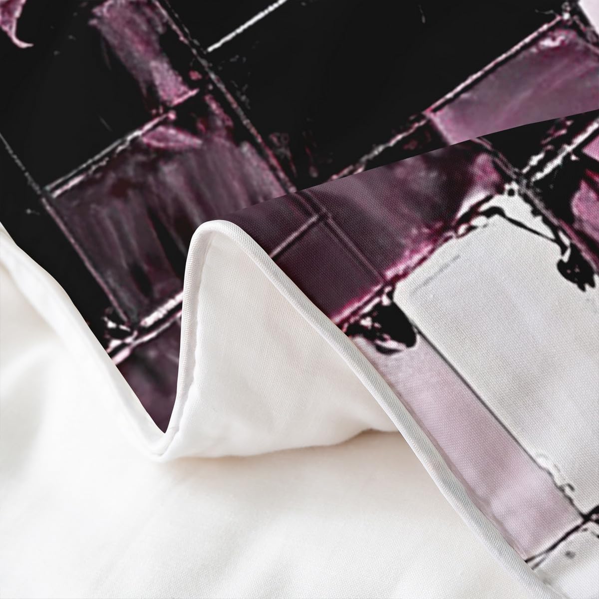 jejeloiu Pink Black Abstract Bedding Set Queen Size Geometric Minimalist Square Duvet Cover 100% Cotton for Boys Girls Modern Abstract Art Comforter Cover（No Comforter）