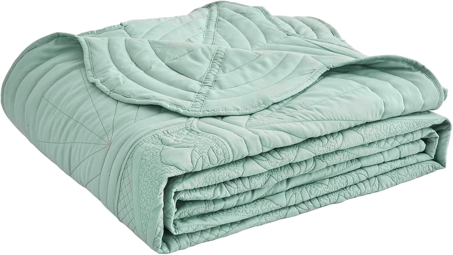 DaisyHuang Oversized Bedspread - King Size Bedding Cover - Modern & Contemporary Coverlet Set, Real Stitching, Reversible, Lightweight, 5 Piece, Seaglass