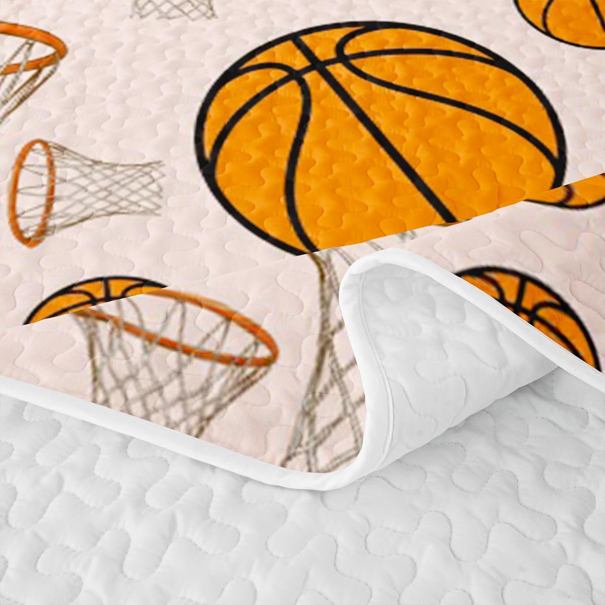 Feelyou Basketball 3 Piece Quilt Set King Gaming Sports Bedding Set Microfiber Lightweight Ball Games Bedspread Coverlet with 2 Pillowcases Gift for Basketball Lover Bed Covers for All Season