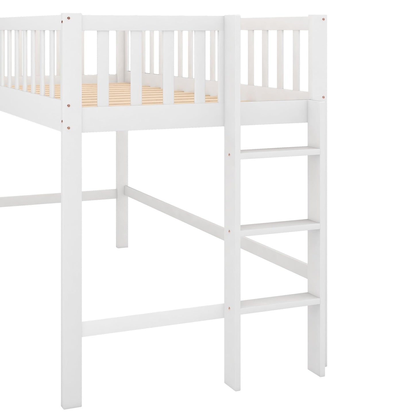 Bellemave Twin Size Low Loft Bed with Slide,Kids Loft Bed with Ladder,Wood Kids Loft Bed Twin Size for Girls Boys,White