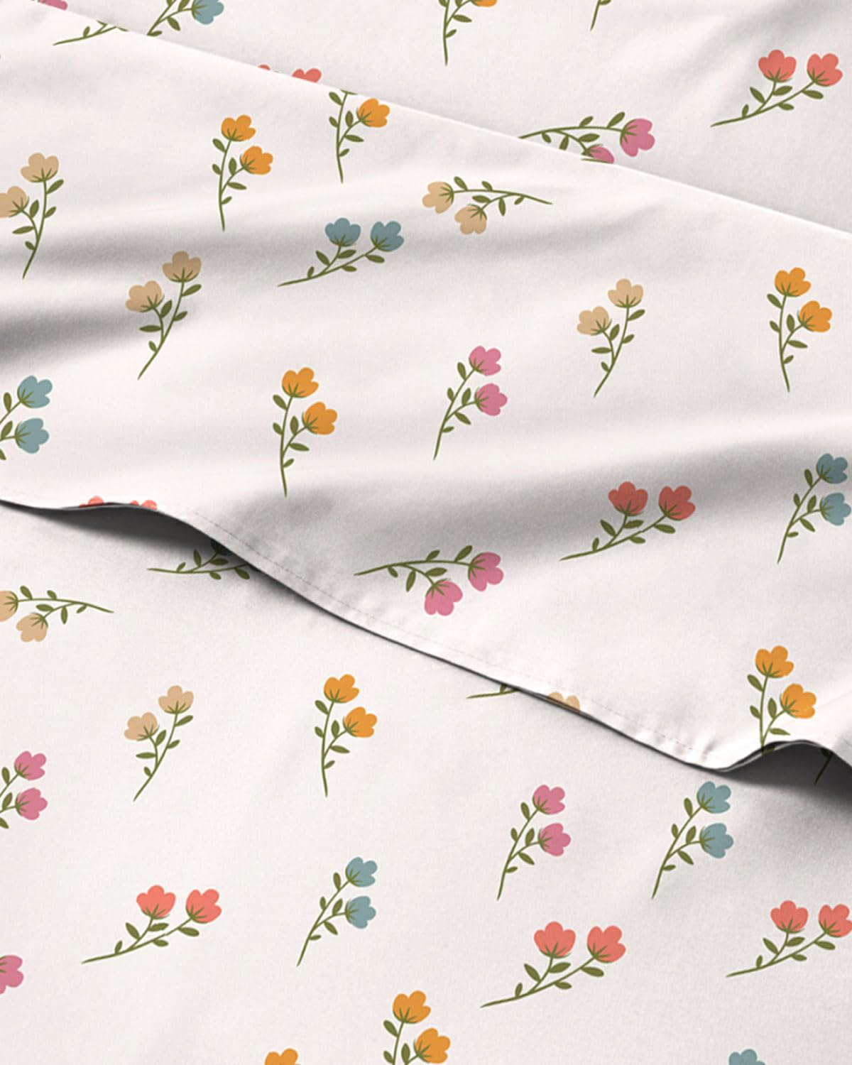 Floral Sheets - Flower Print Bed Sheet Set - 1 Flat, 1 Fitted & 2 Pillowcases w/ Deep Pockets - Comfy, Cozy, Wrinkle & Fade Free - Boho Botanical Bedding - Soft, Breathable & Cooling - Full Size Set