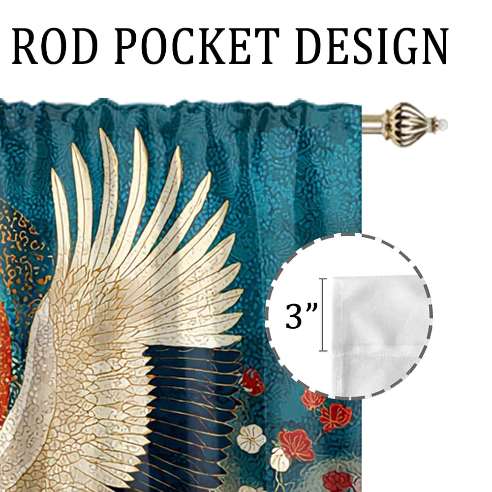 XSUPFLYM Colorful Abstract Japanese Crane Blackout Curtain for Living Room Beautiful Red Sun Animal Crane Cherry Blossom Great Waves Thermal Insulated Curtain for Bedroom 2 Panels Each 21" W x 54" L
