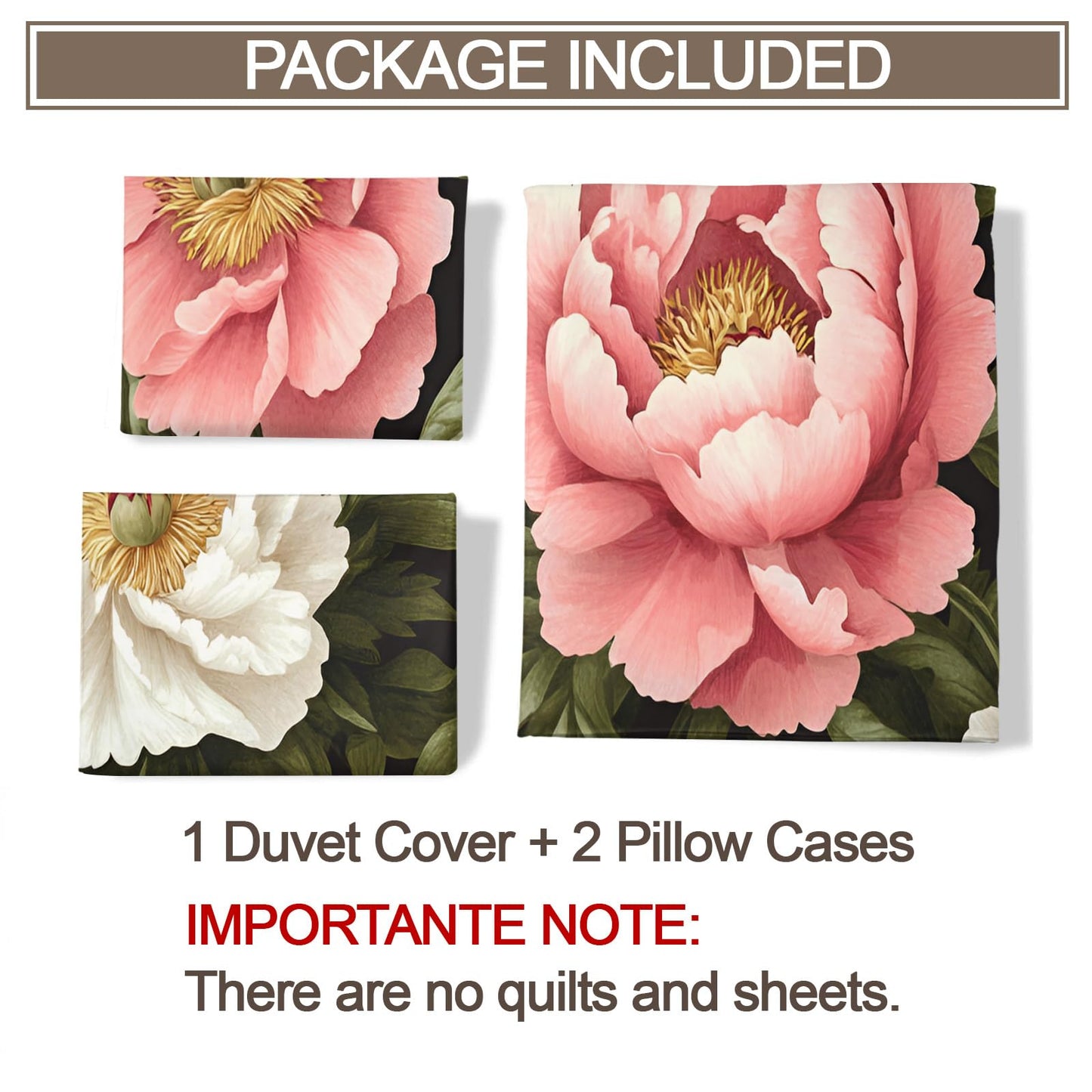 PAISUOQ Peony Bedding Sets Full Pastel Flowers Comforter Cover with Zipper Ties, European Retro Duvet Cover with 2 Pillowcases, 3 Pieces，Bedroom Decor & Gifts