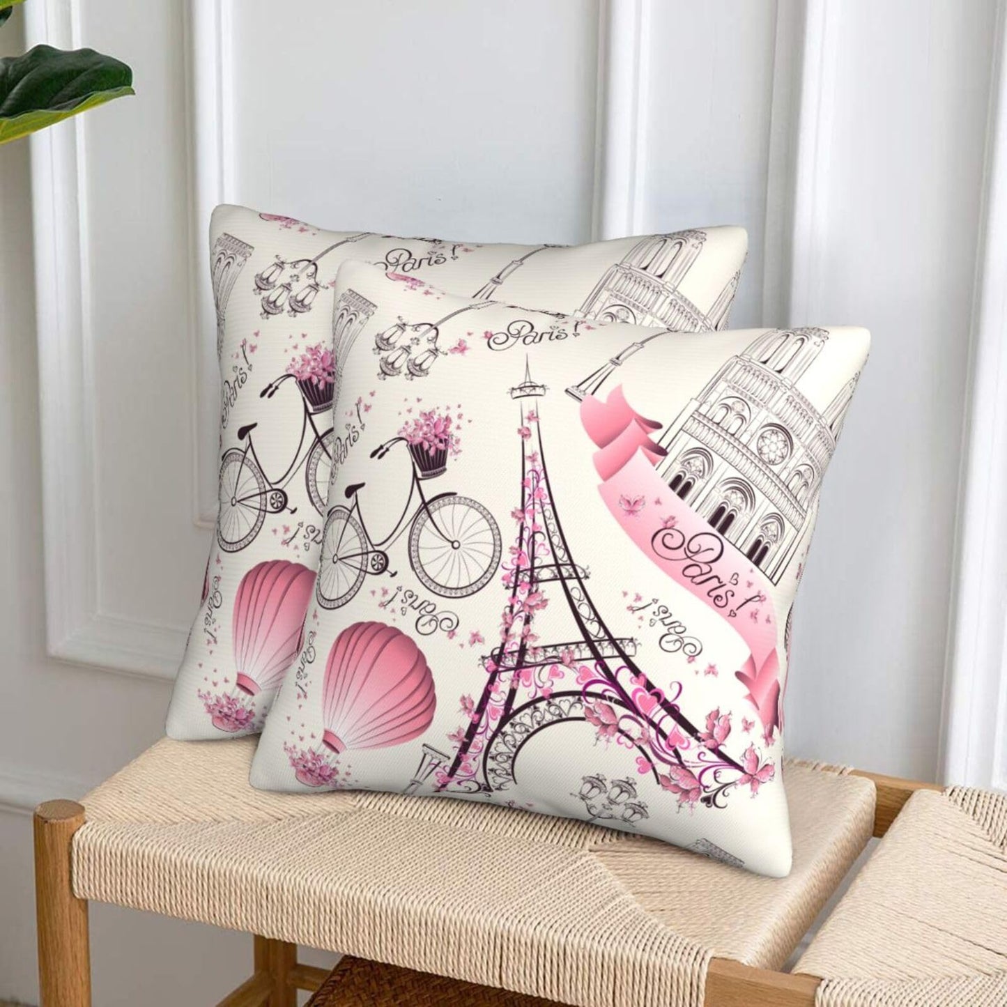 Lcokin Paris Eiffel Tower Throw Pillow Cover 18x18 in Set of 2 Cushion Farmhouse Pillow Covers Soft Pillow Cases Decor for Couch Sofa Living Room Bedroom Home