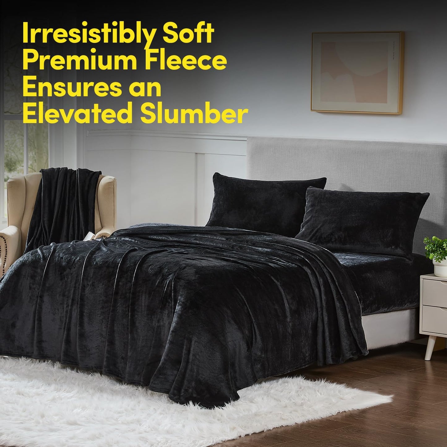 Fleece Sheets King Size – Deep Pocket Bedding Toasty Warm Microfleece Bed Sheets for Cold Weather Fall/Winter Comfort – Micro Fleece Fitted Sheet, Flat Sheet & Pillowcases