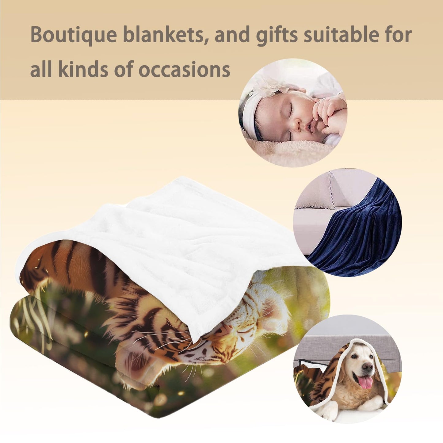 Ti Caldi Cute Tiger Blanket, Soft Fuzzy Lightweight Animal Flannel Throw Blanket Perfect for Couch, Bed, Travel & Outdoor Use, Warm Fluffy Cozy Decor Blankets for Adults Kids Women Girls 60×50 in