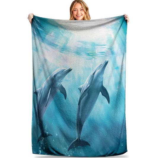 MIEPOS Joyful Dolphin Blanket - Soft, Cozy & Lightweight Flannel Throw - Warm, Plush Decor for Couch, Travel - Fluffy, Fuzzy Undersea Design, Perfect for Marine-Themed Rooms 50×60 Inch