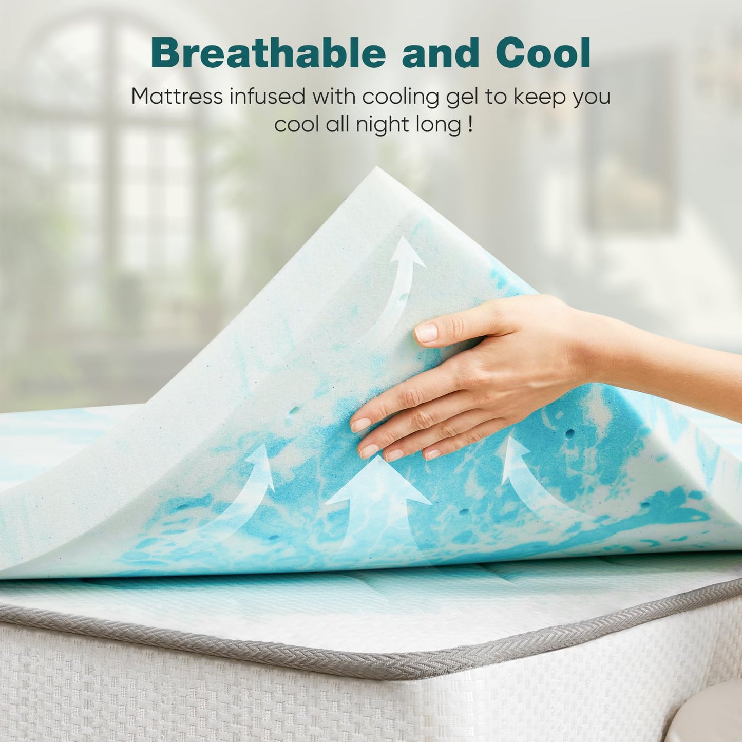 Sweetcrispy Mattress Topper Queen, Memory Foam 3 Inch Thick Gel Infused Cooling Pad for Pressure Relieve for Queen Size Bed, Sleeper Sofa, RV, Camper, CertiPUR US, Breathable