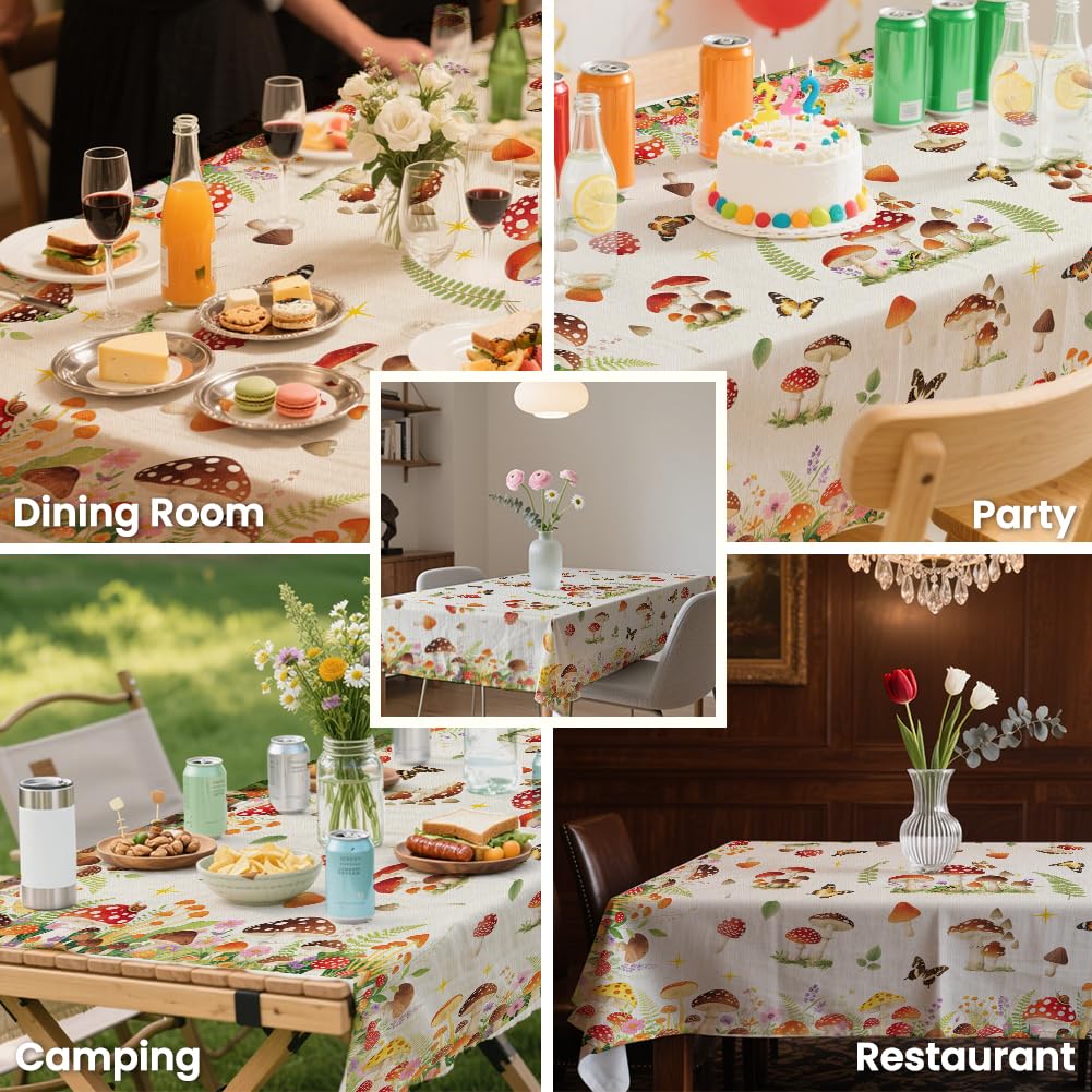 ANATTASOUL Mushroom and Flower Rectangle Table Cloth Waterproof 6ft Fall Spring Summer Tablecloth, 84"x60" Stain Resistant and Wrinkle Free Table Cover for Dining Party Buffet Camping Wedding