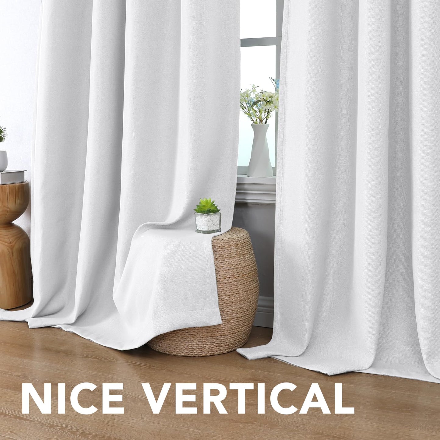 H.VERSAILTEX Linen Blackout Curtain 63 Inches Long for Bedroom/Living Room Thermal Insulated Grommet Linen Curtain Drapes Primitive Textured Burlap Effect Window Drapes 1 Panel - Heather Pure White