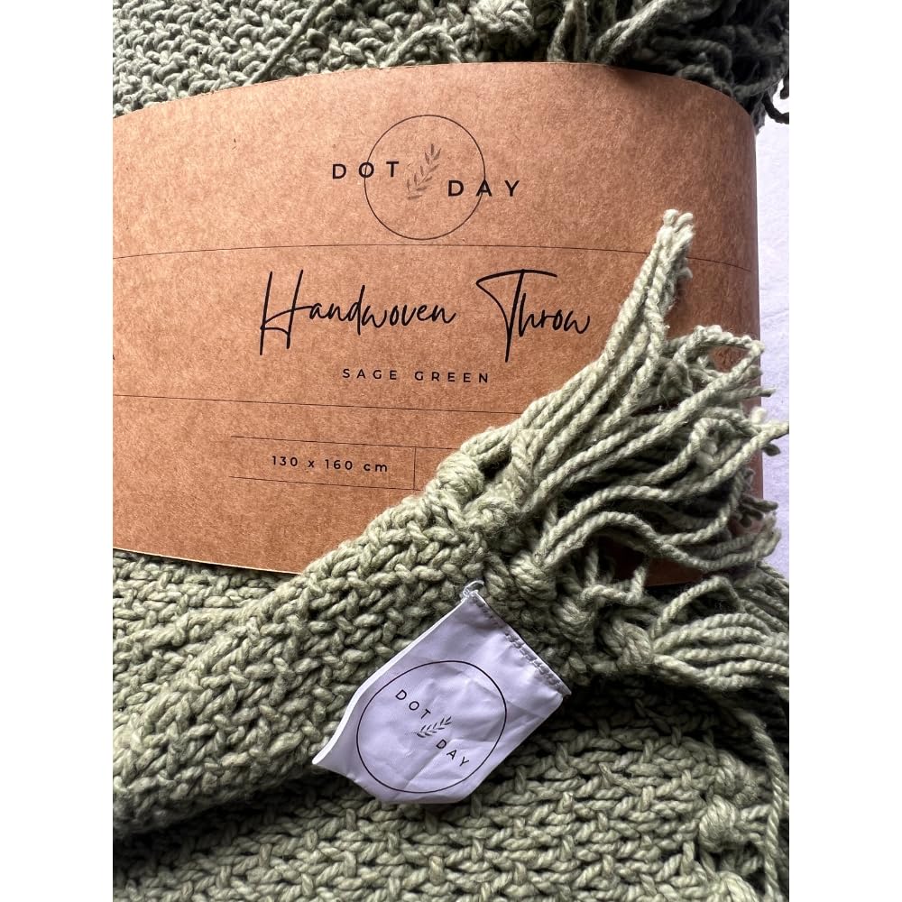 Dot Day Handwoven Cotton Throw Blanket – Chunky Knit, Soft & Breathable – 100% Cotton, 51x63 inches – Cozy Couch, Bed, Baby Nursery, Rustic Farmhouse Decor – Machine Washable (Sage Green)