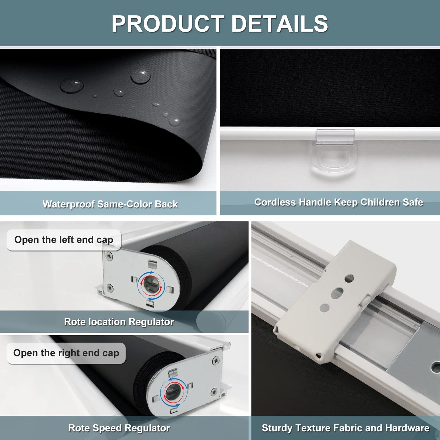 AOSKY Cordless Roller Shades Blackout Blinds for Windows Room Darkening Rolled Up Shades with Spring System, UV Protection Window Shades Door Blinds for Home and Office (23" W x 72" H, Black)