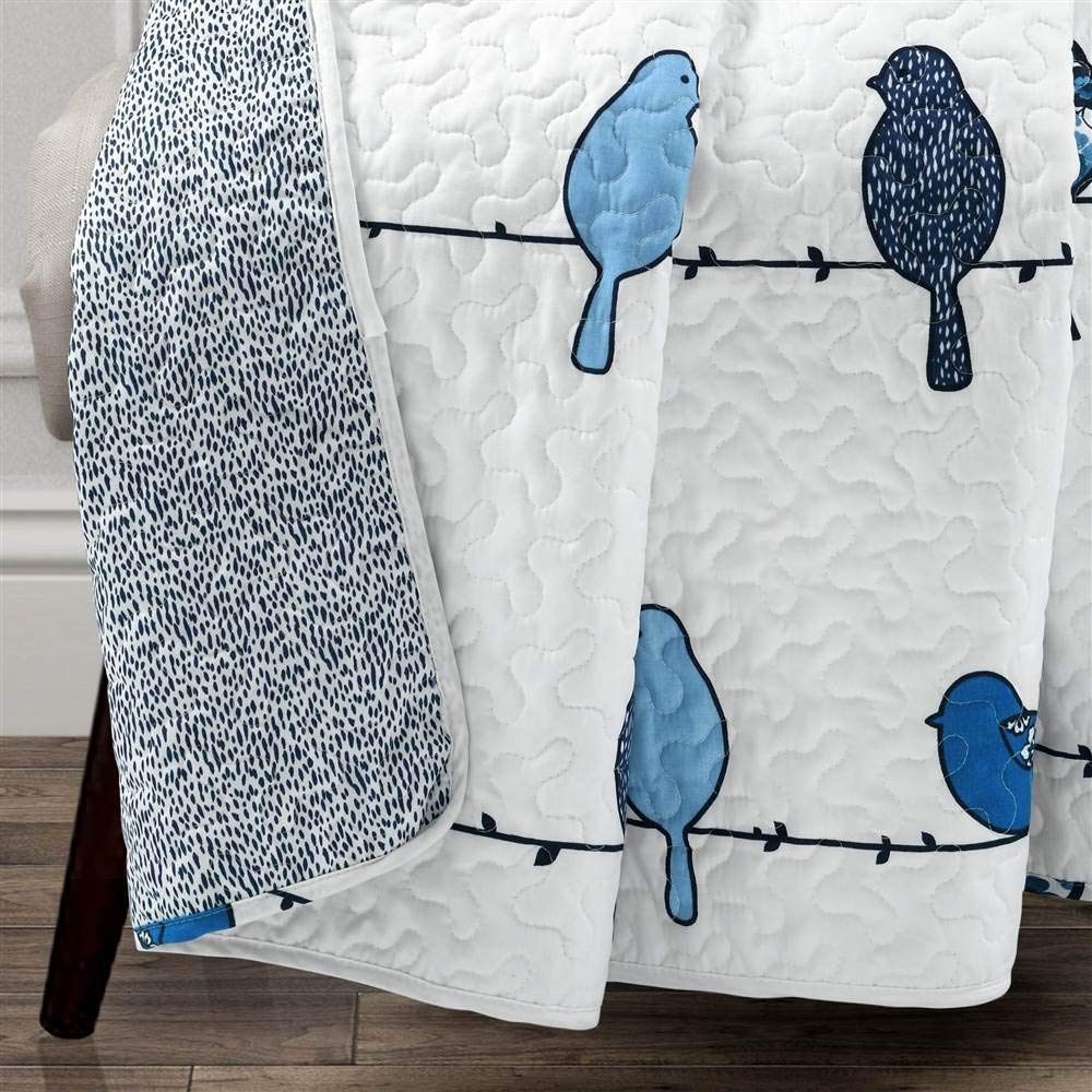 Lush Decor Rowley Birds Reversible Throw Blanket, 50" W x 60" L, Navy - Throw Blankets for Bed - Couch Blanket - Farmhouse Throw Blanket for Couch