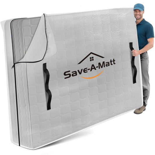 SaveAMatt Mattress Bags for Moving -Extra Thick Queen Mattress Storage Bag, 8 Strong Handles & Reinforced Stitching, Waterproof Reusable Clear Mattress Cover Protector (82’’x63’’x15’’ Queen Size)