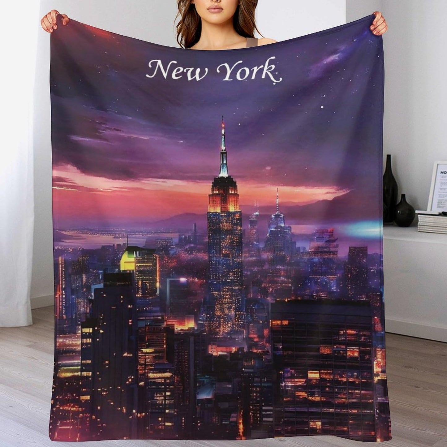 New York City Skyline Landscape Abstract Blanket Soft Flannel Lightweight Blanket Outdoor Travel Carry Living Room Bedroom Sofa Decoration Gifts 40x50 Inch