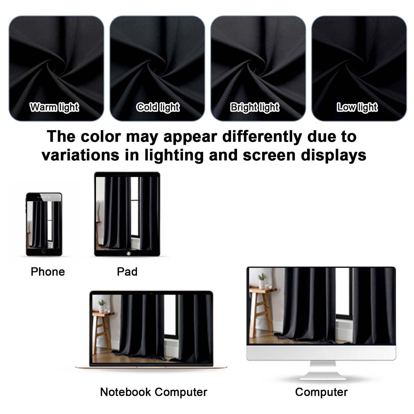 Gwine Black Blackout Curtains for Bedroom 63 Inch Length - Thermal Insulated Light Blocking Window Curtain Panels, Solid Room Darkening Drapes for Living Room, 2 Panels, Each W40 x L63