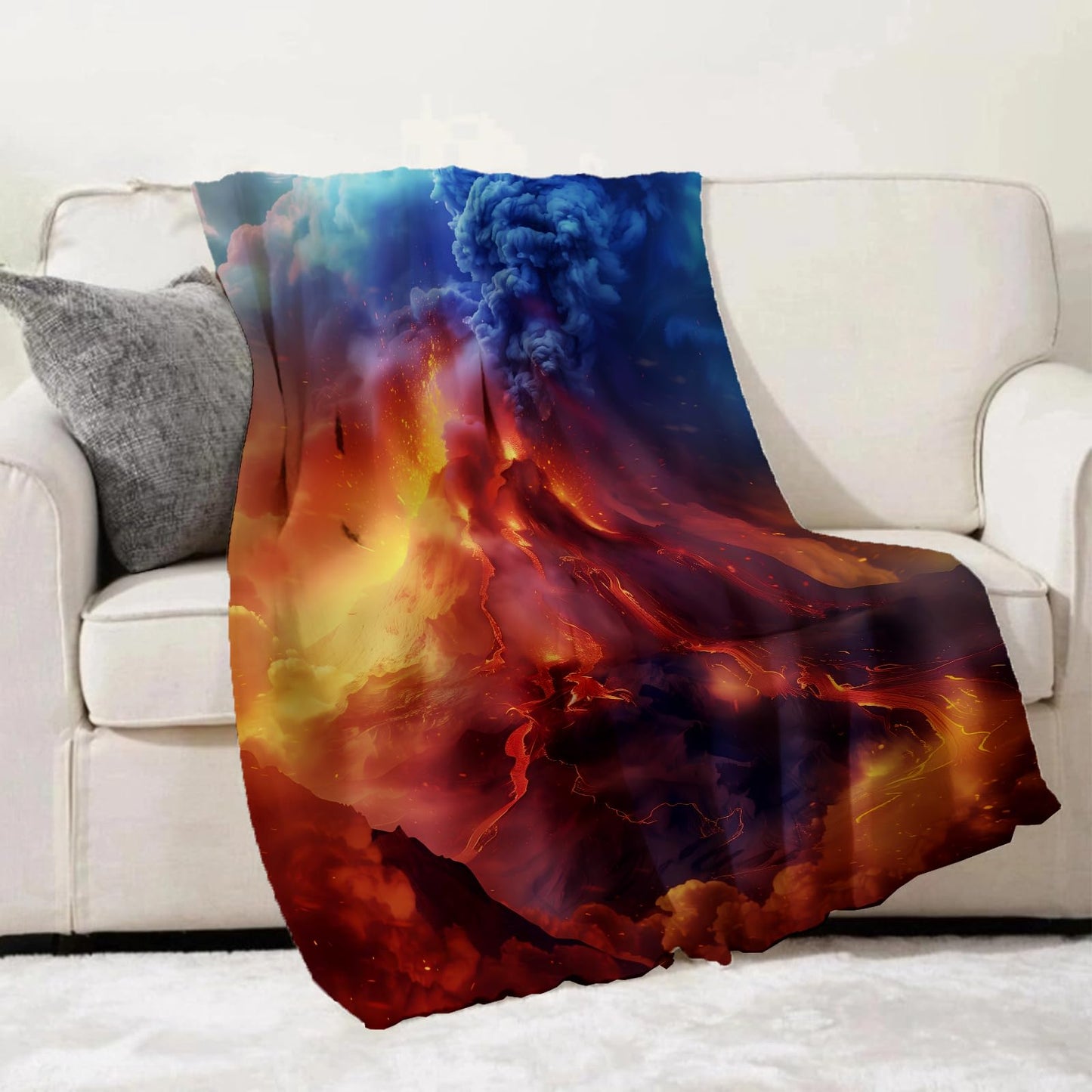 Turamurra Volcanic Eruption Throw Blanket 50"x60", Fiery Nature Blankets for Living Room Bedroom Decor, Warm Flannel Plush Gifts for Adventure Lovers Adults Kids