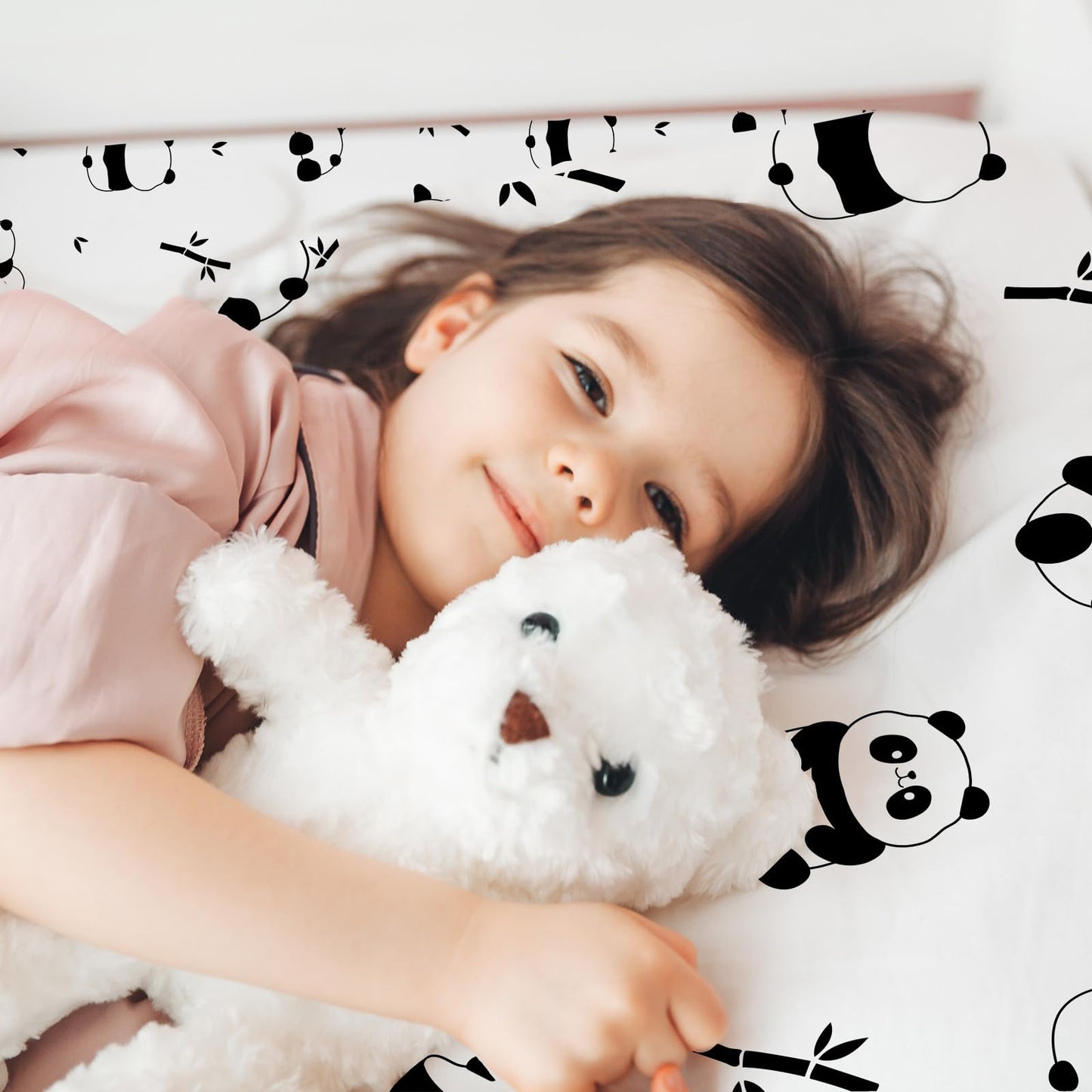 MUSOLEI Panda Sheet Panda Fitted Sheet Cute Animal Pandas Bed Sheets Girl Twin Sheets Girl Full bedsheet Girls Bedding Cute Girls Bed Sheet 1 Fitted Sheet with 1 Pillowcase (Twin)