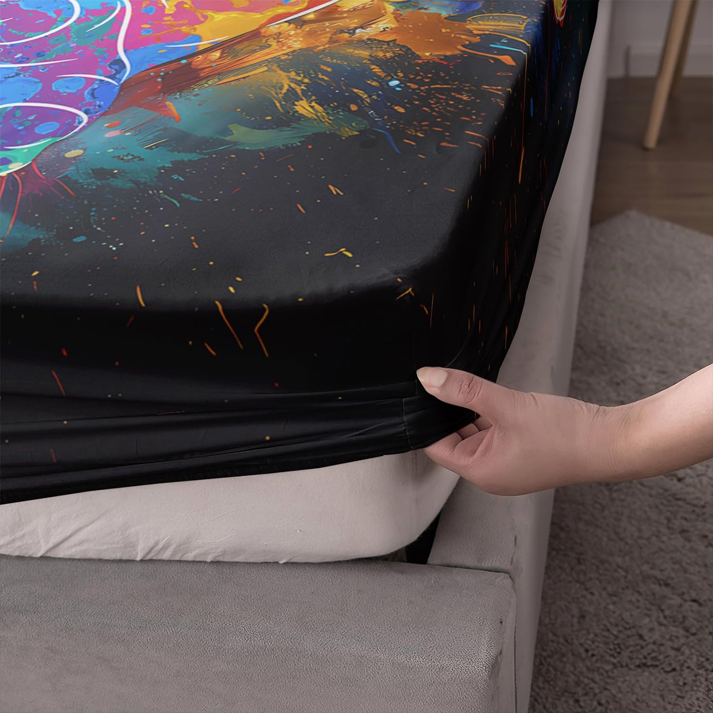 AILONEN Boys Soccer Fitted Sheet Set Twin Size,3D Oil Painting Football Bed Sheet Set,Football Player Fitted Sheet and 2 Pillowcases,3-Piece Sport Bedding Set,Breathable,Soft Microfiber