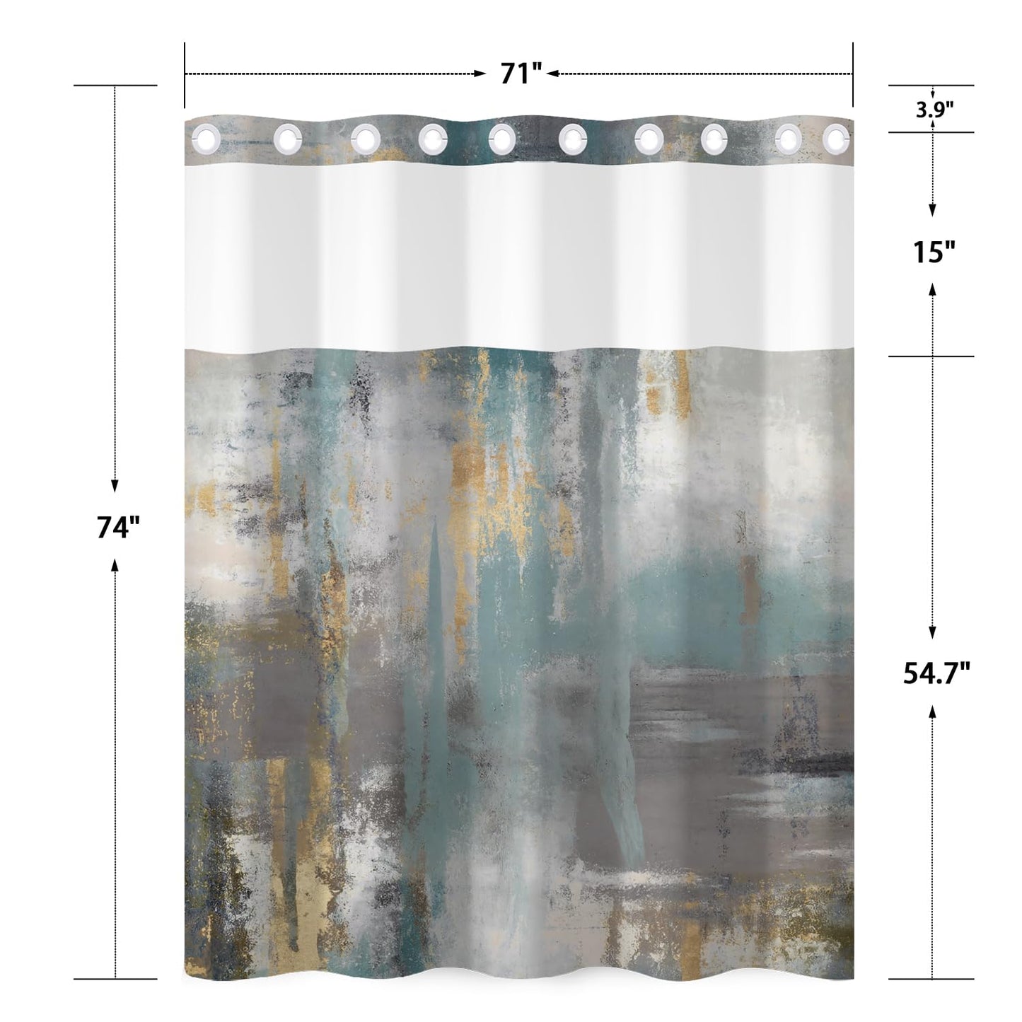 NAEMBCU Abstract No Hook Shower Curtain with Snap in Liner - Artistic Texture Print Shower Curtain with Mesh Top Window, Waterproof Double Layer Bath Curtain for Urban Minimalist Bathroom Decor