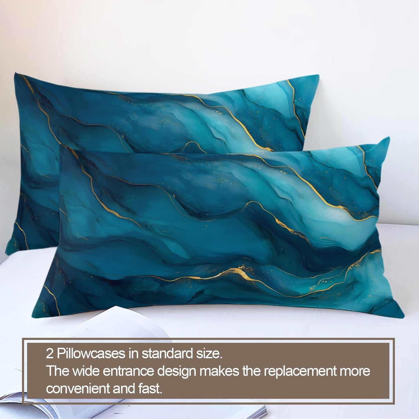 PAISUOQ Marble Bedding, Blue Marble Duvet Cover Full, Wave Texture Comforter Cover with Zipper Ties, 3 Pieces with 2 Pillowcases, Home Decor & Gifts