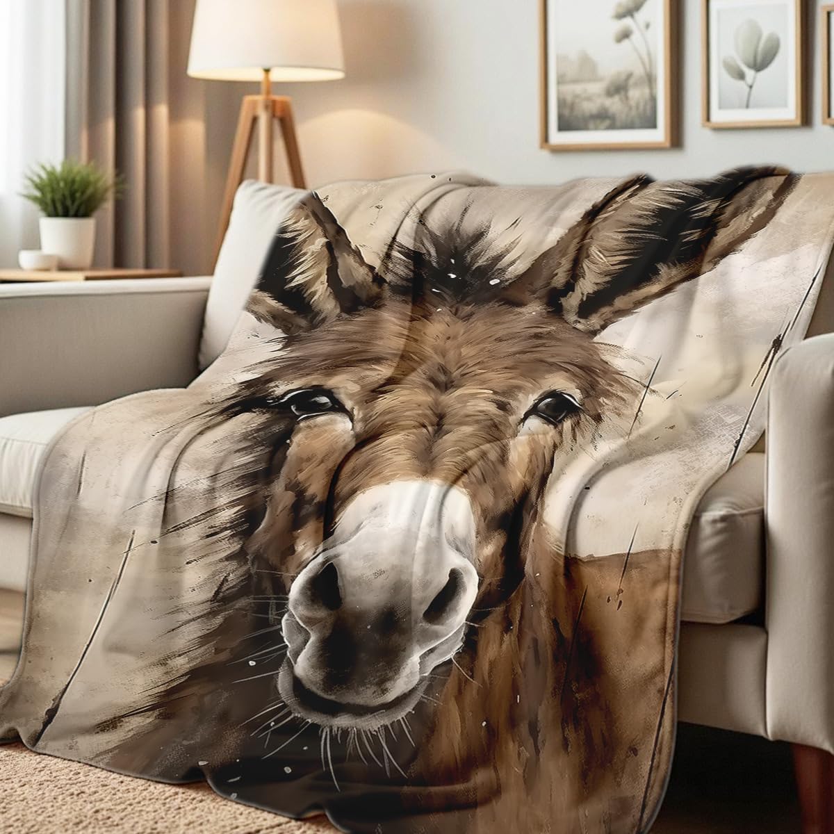 HUNXIAOJ Donkey Print Flannel Blanket Donkey Blanket Throw Funny Animal Bedding Couch Home Living Room Decor Gifts (49"x59")