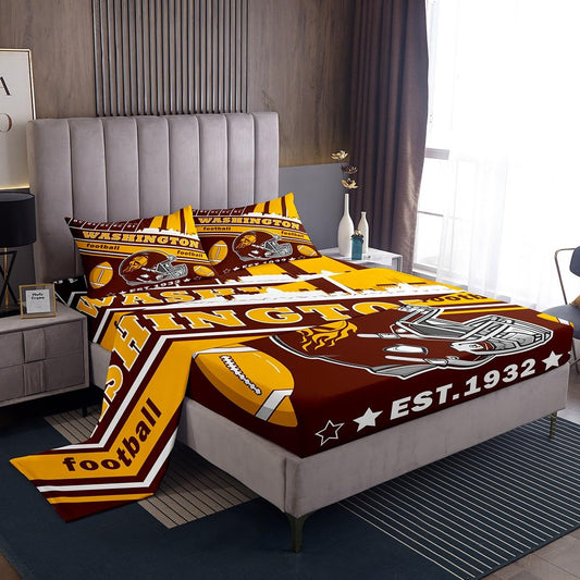 Feelyou Football Bed Sheets Set Boys Twin Size Women Men Football City Fitted Sheet with 16 Inch Deep Pockets Rugby Sports Bedding Set