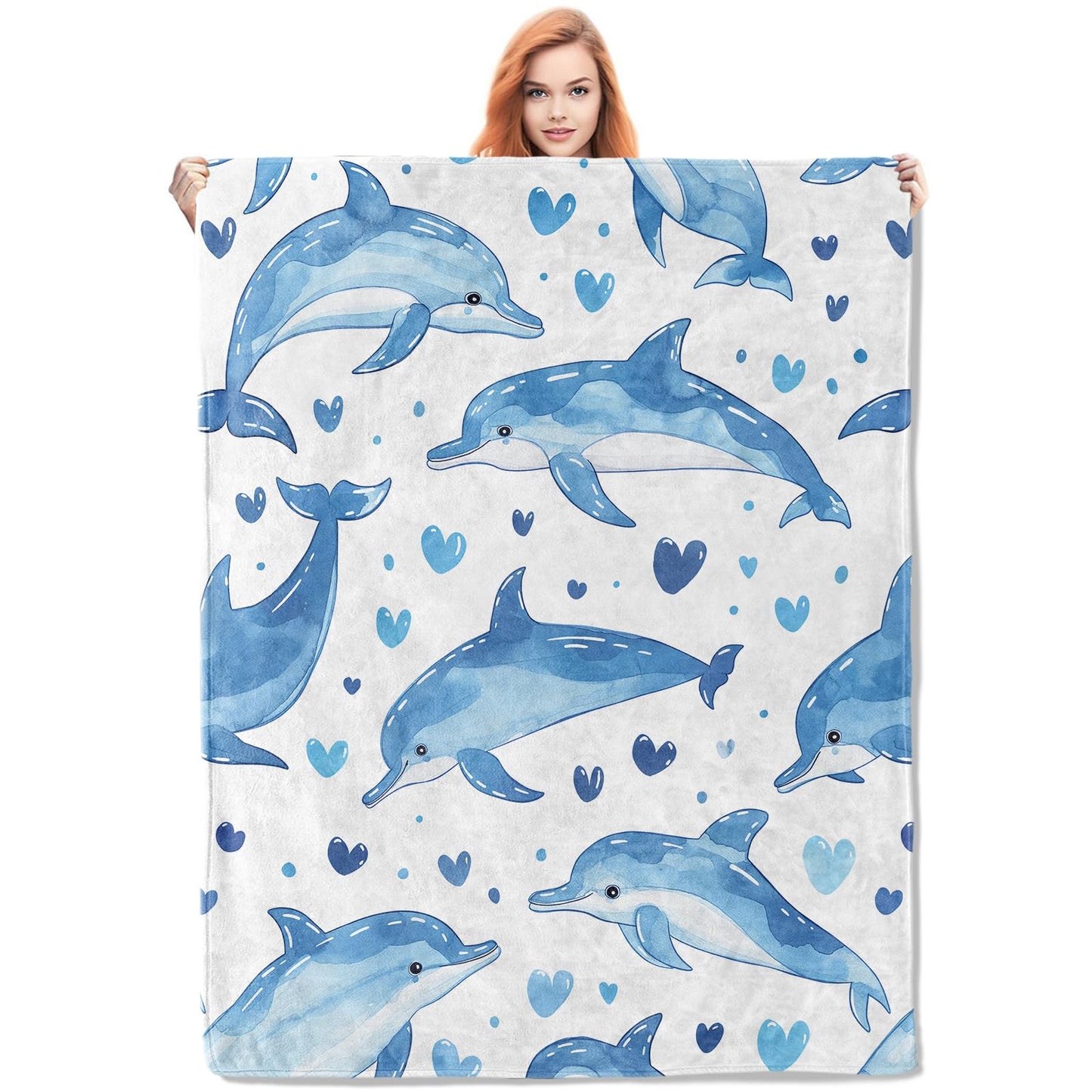 VANZEV Dolphin Fleece Blanket Gifts for Kids and Adults, Cute Marine Life Cozy Throw Blankets, Soft Warm Plush Dolphin Blanket for Home Decor, 50x60 inches
