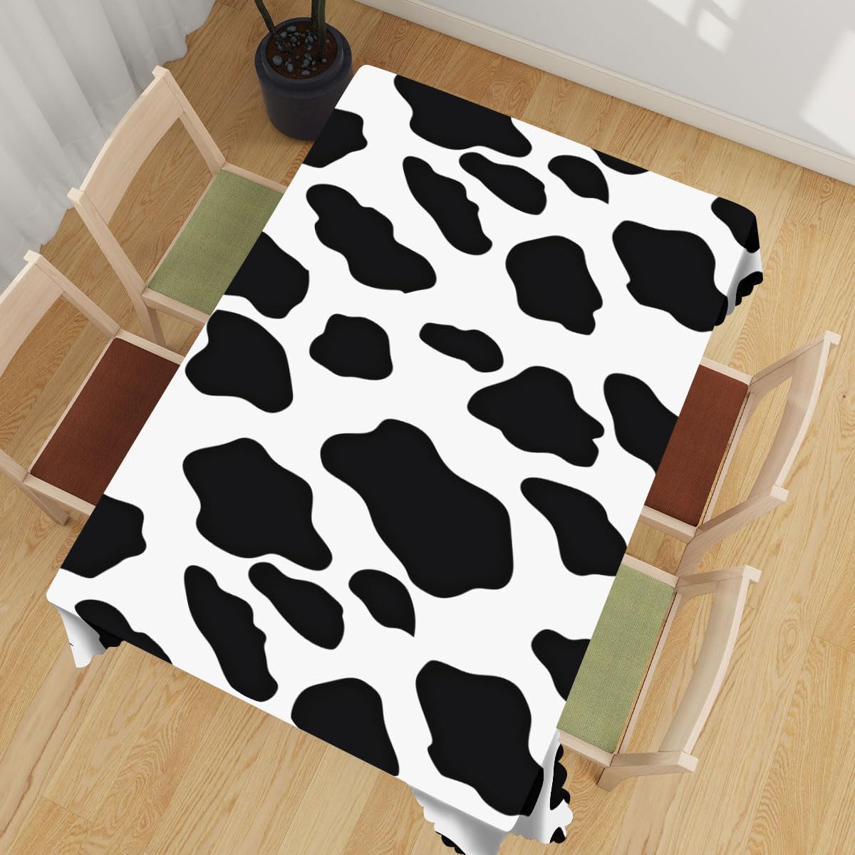 Cow Print Decorative Rectangle Table Cloth Black and White Cow Farm Animal Rectangle Table Cover Anti-Oil Tablecloth for Dining Tables, Parties, Wedding and Banquet Decoration 52 x 70 Inch 4-6 Seats
