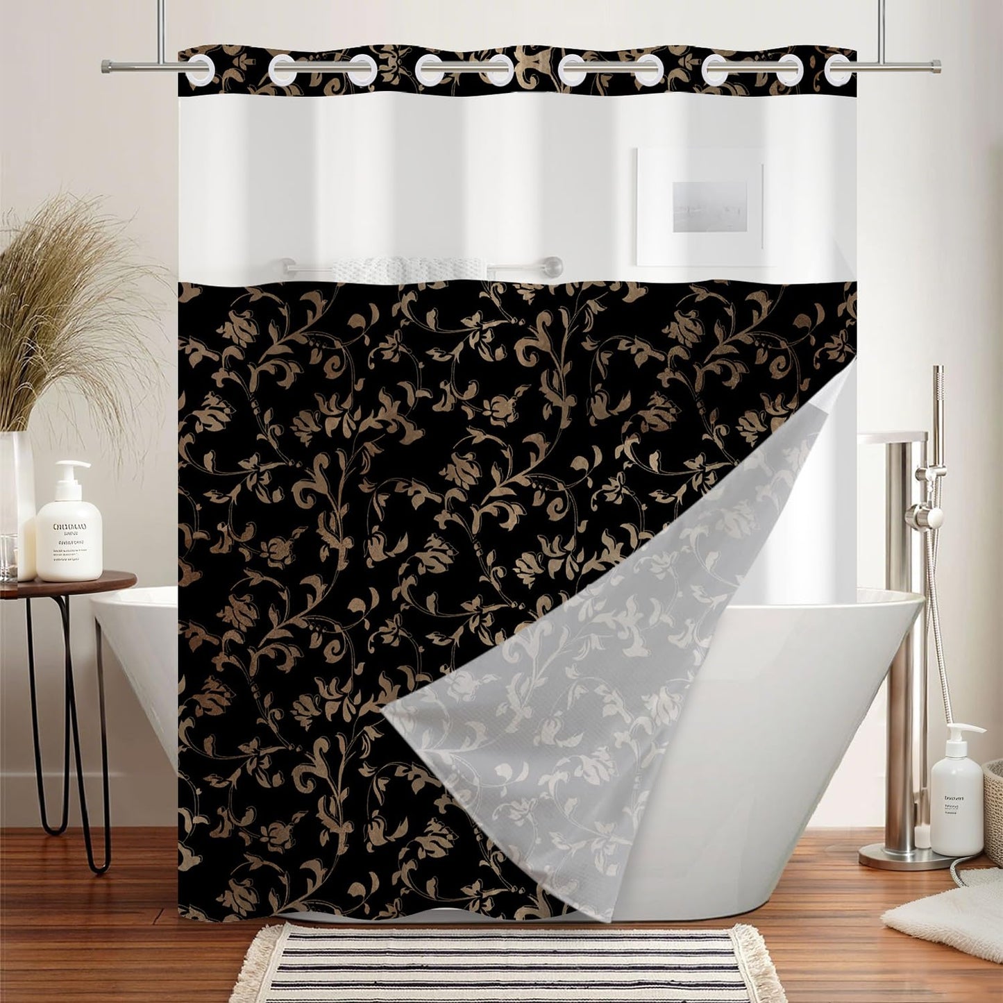 NAEMBCU No Hook Vintage Shower Curtain with Snap in Liner 71x74 Inches